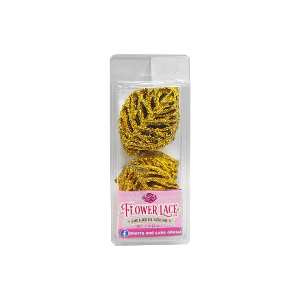 Encaje de Azucar Hojas Dorada II c/22pz