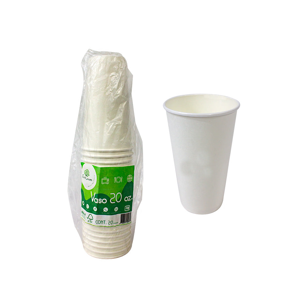 Vaso Carton Blanco 20oz c/20 pz Ecolumm