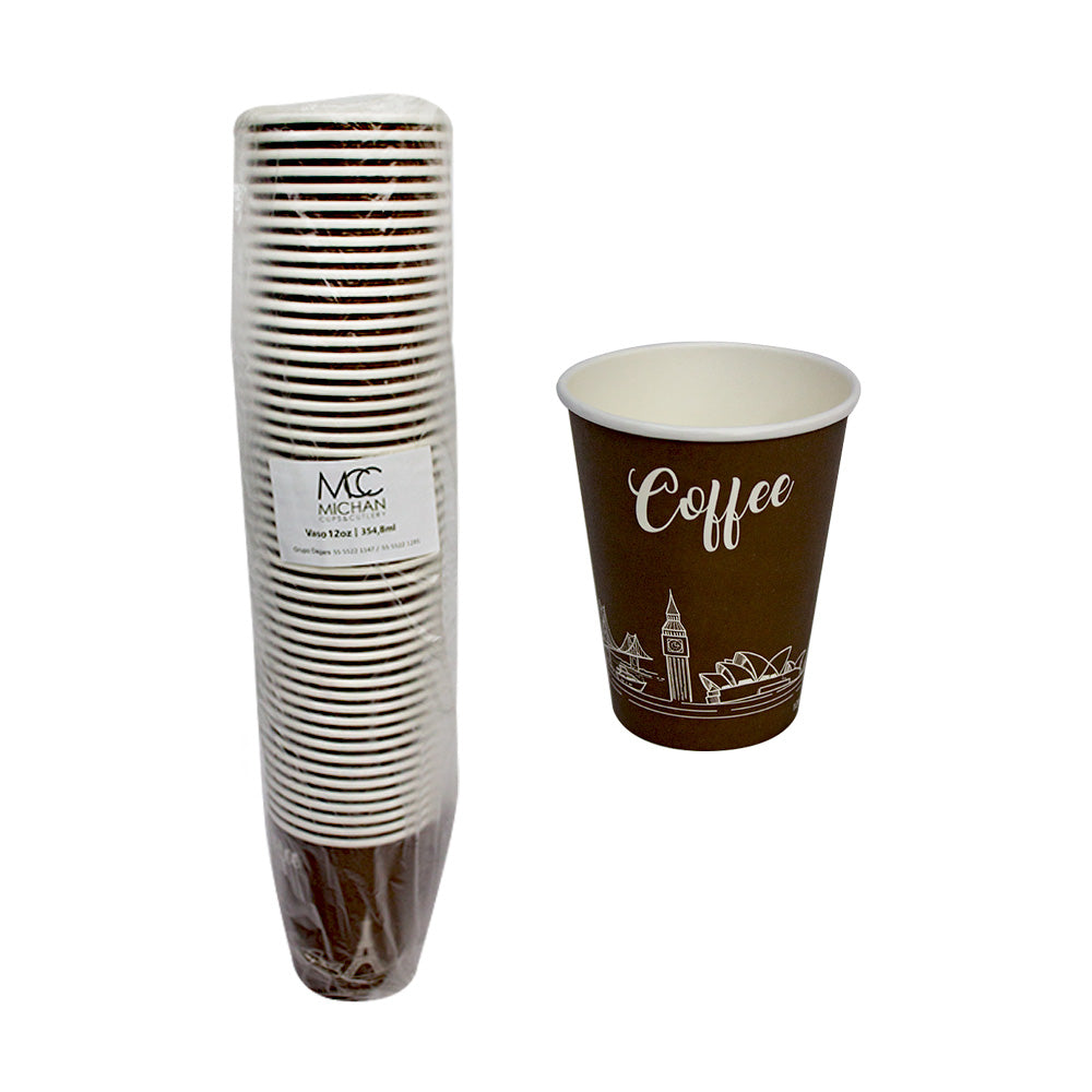 Vaso Carton 12 oz Café c/50 pz