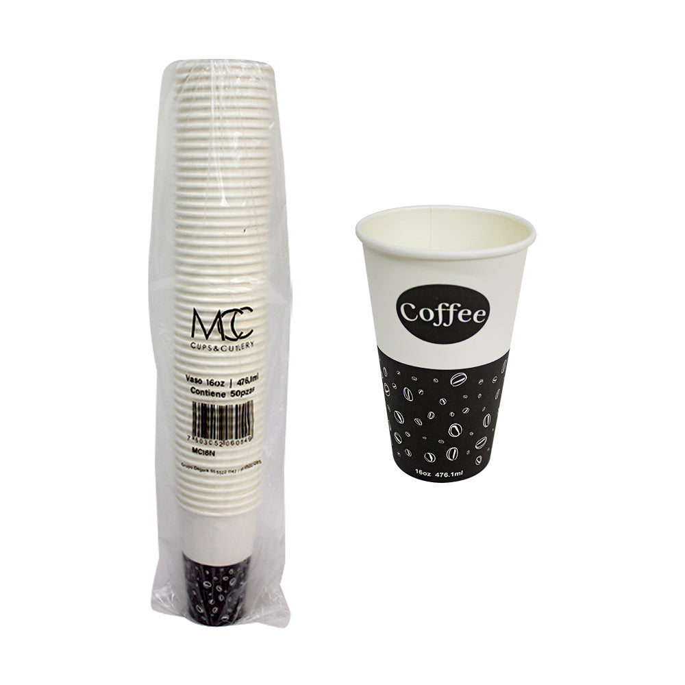 Vaso Carton 16 oz Bco/Ngo c/50 pz