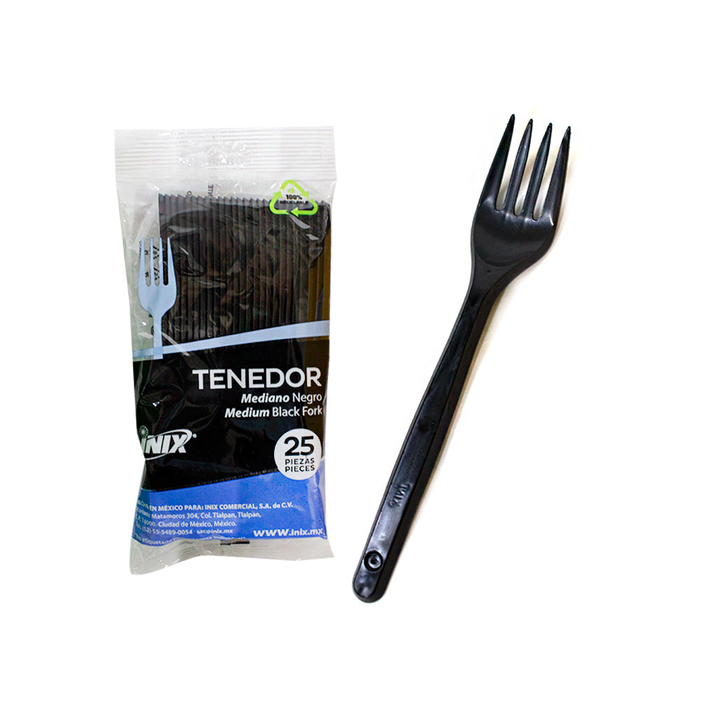 Tenedor Mediano Negro c/25 pz Inix