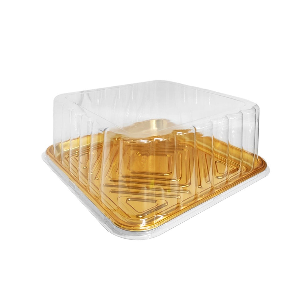 Charola Cuadrada Dorado c/Tapa Pet 5 pz