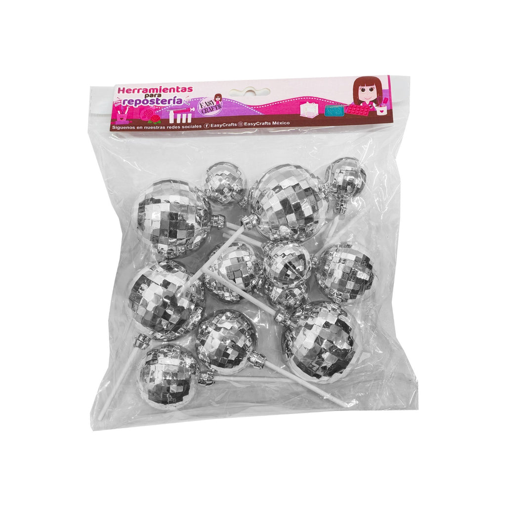 Topper Esferas Disco Plata c/12 pz
