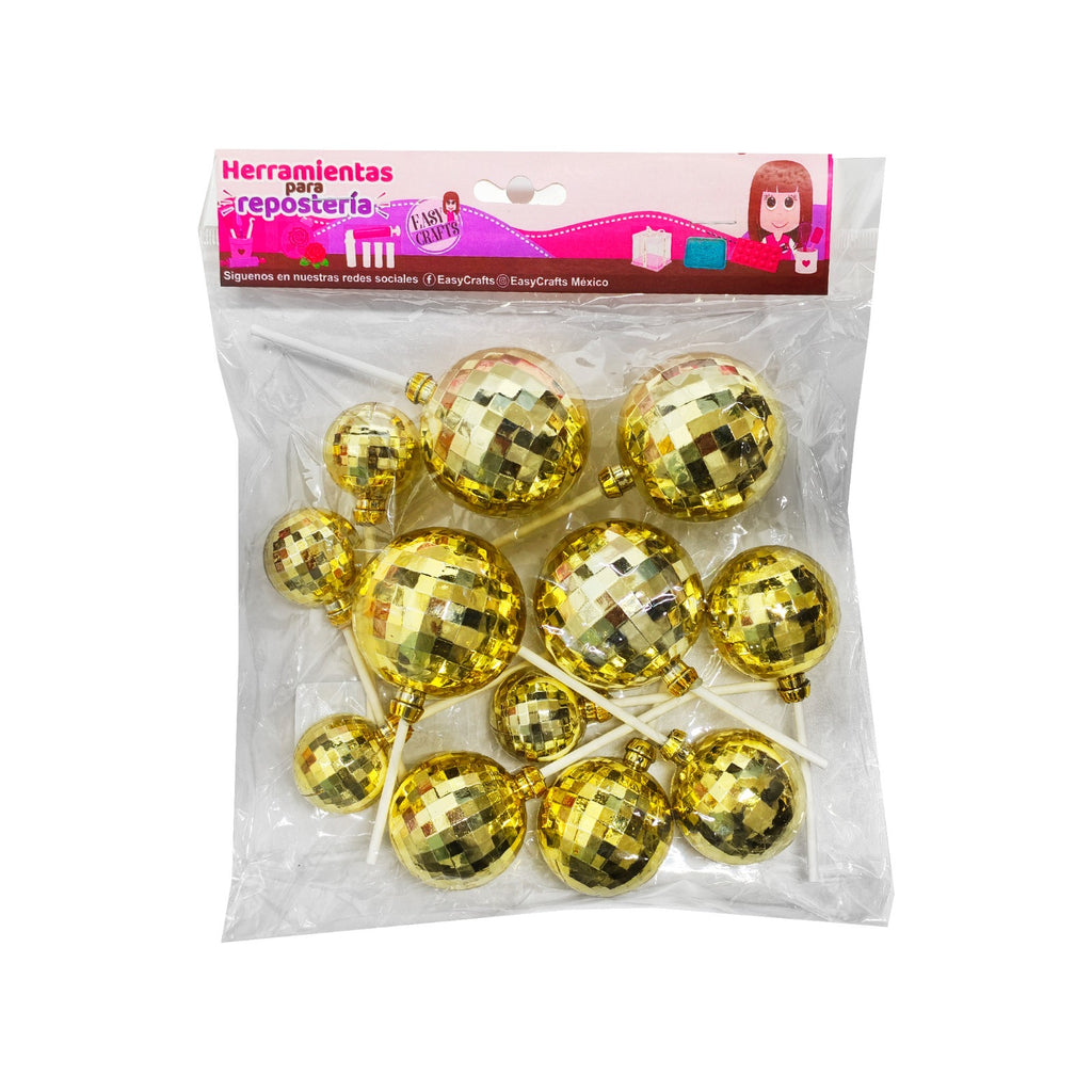 Topper Esferas Disco Oro c/12 pz