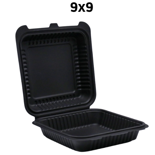 Contenedor 9x9 Liso Bio Negro c/50pz Fecula de Maiz