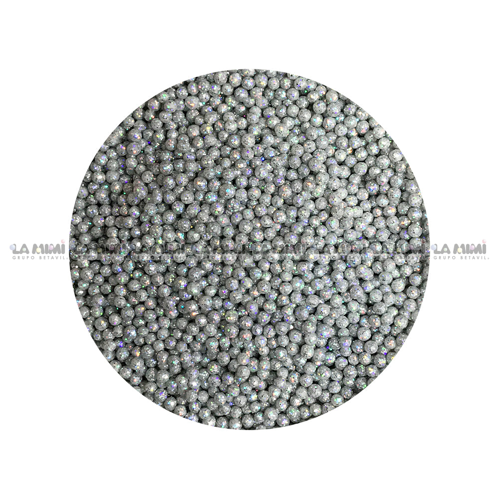 Perlas mini Diamantadas c. plata c/100gr